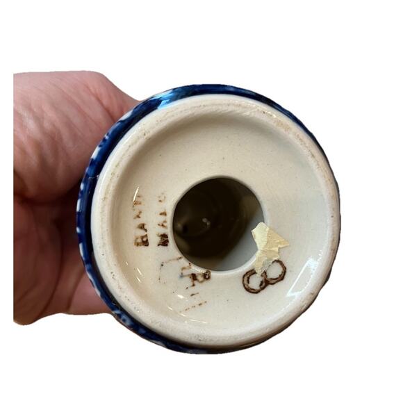 Candlestick Pair Candle Holder Chamber-stick Blue Finger Ring Polish Pottery? - Picture 6 of 7